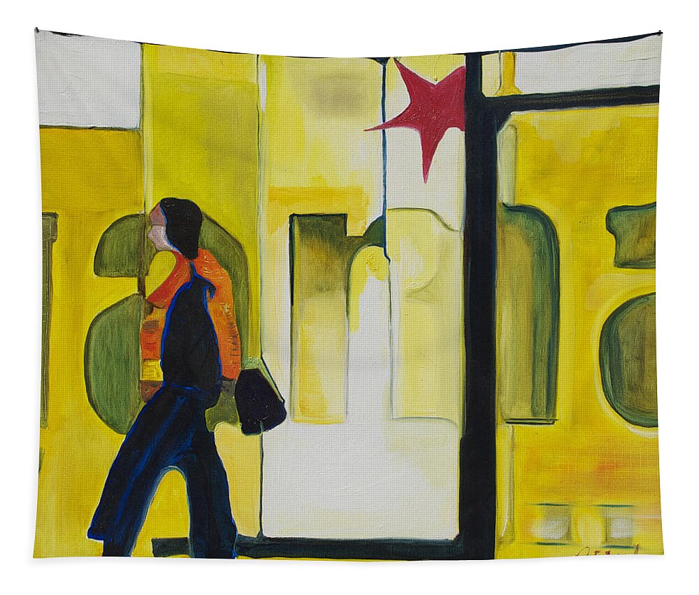 Abstract Tapestry featuring the painting Dam Shopper by Patricia Arroyo