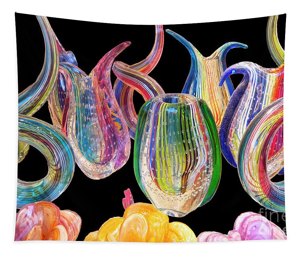 Glass Tapestry featuring the photograph Dancing glass objects by Heiko Koehrer-Wagner