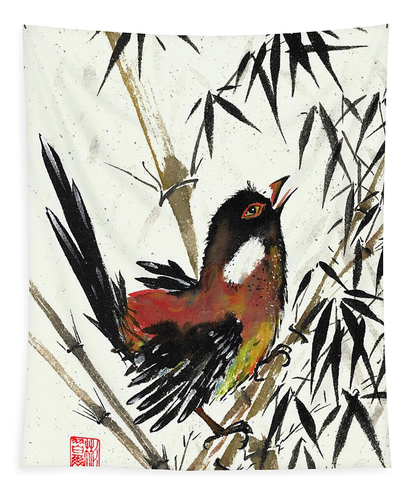 Chinese Brush Painting Tapestry featuring the painting Dancing in the Bamboo by Bill Searle