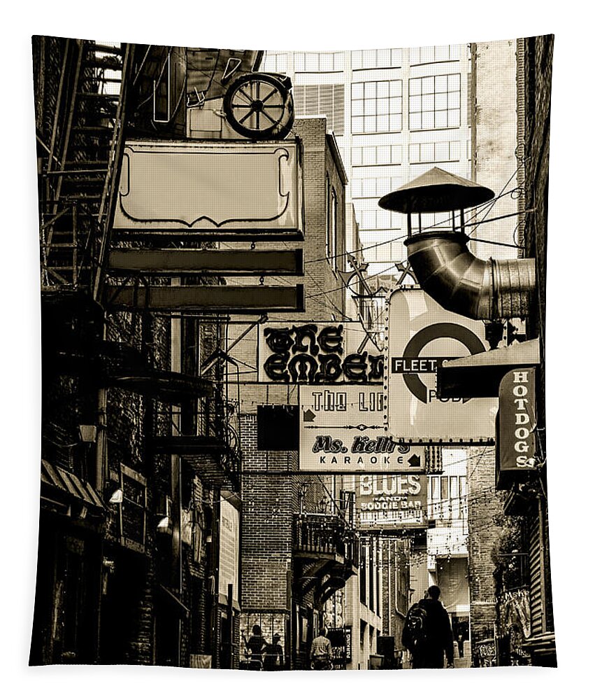 Alley Tapestry featuring the photograph Dark Alley Sepia by Marina McLain