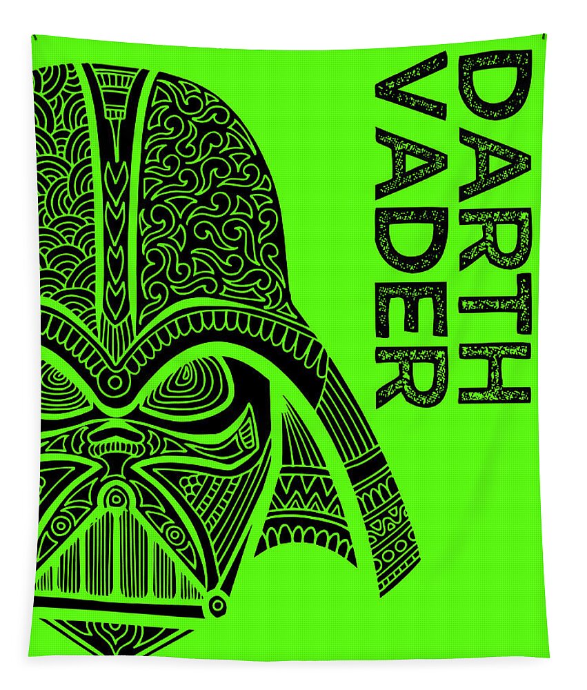 Darth Vader Tapestry featuring the mixed media Darth Vader - Star Wars Art - Green by Studio Grafiikka