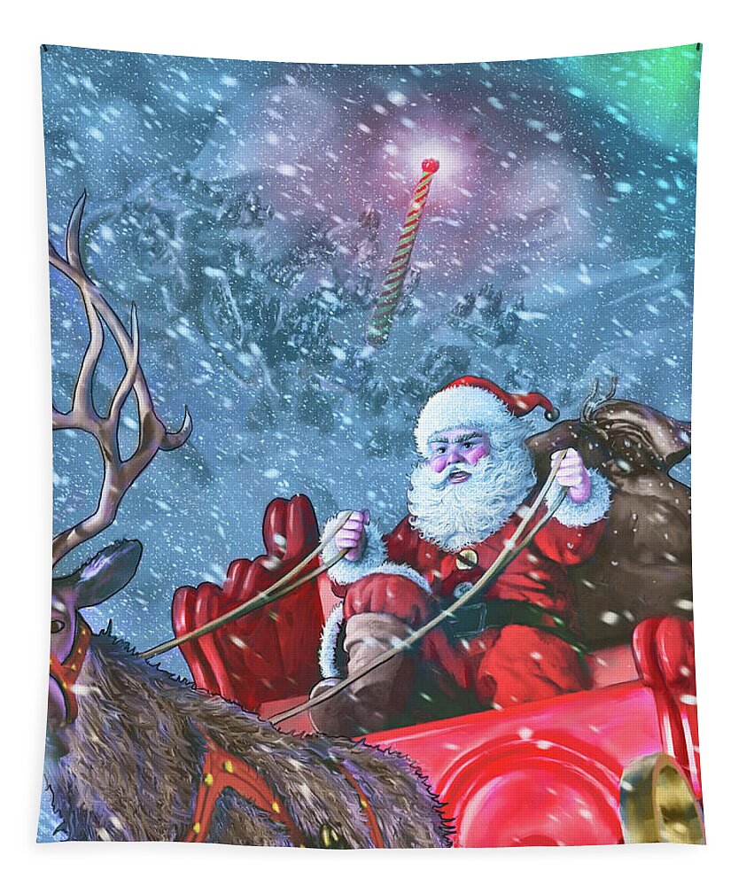 Santa Claus Tapestry featuring the digital art Dash Away All by David Luebbert