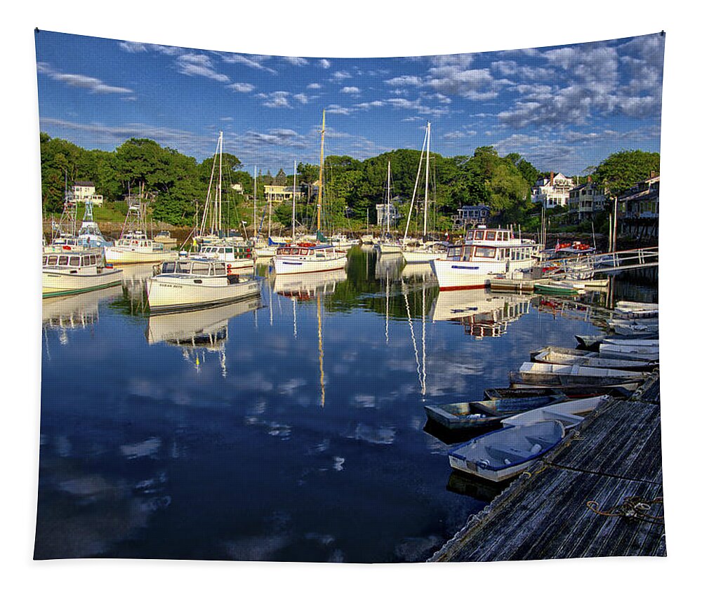 Boat Tapestry featuring the photograph Dawn at Perkins Cove - Maine by Steven Ralser