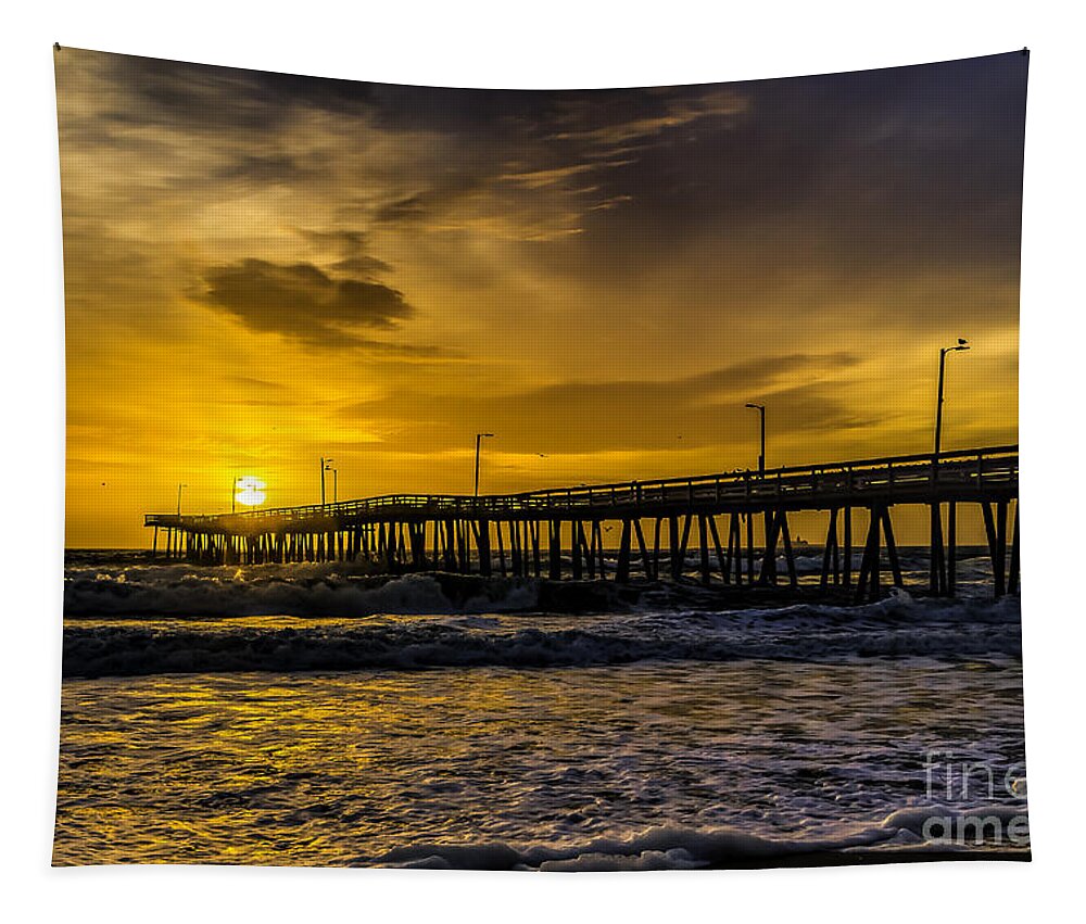 Virginia Tapestry featuring the photograph Dawn at the Virginia Pier by Nick Zelinsky Jr