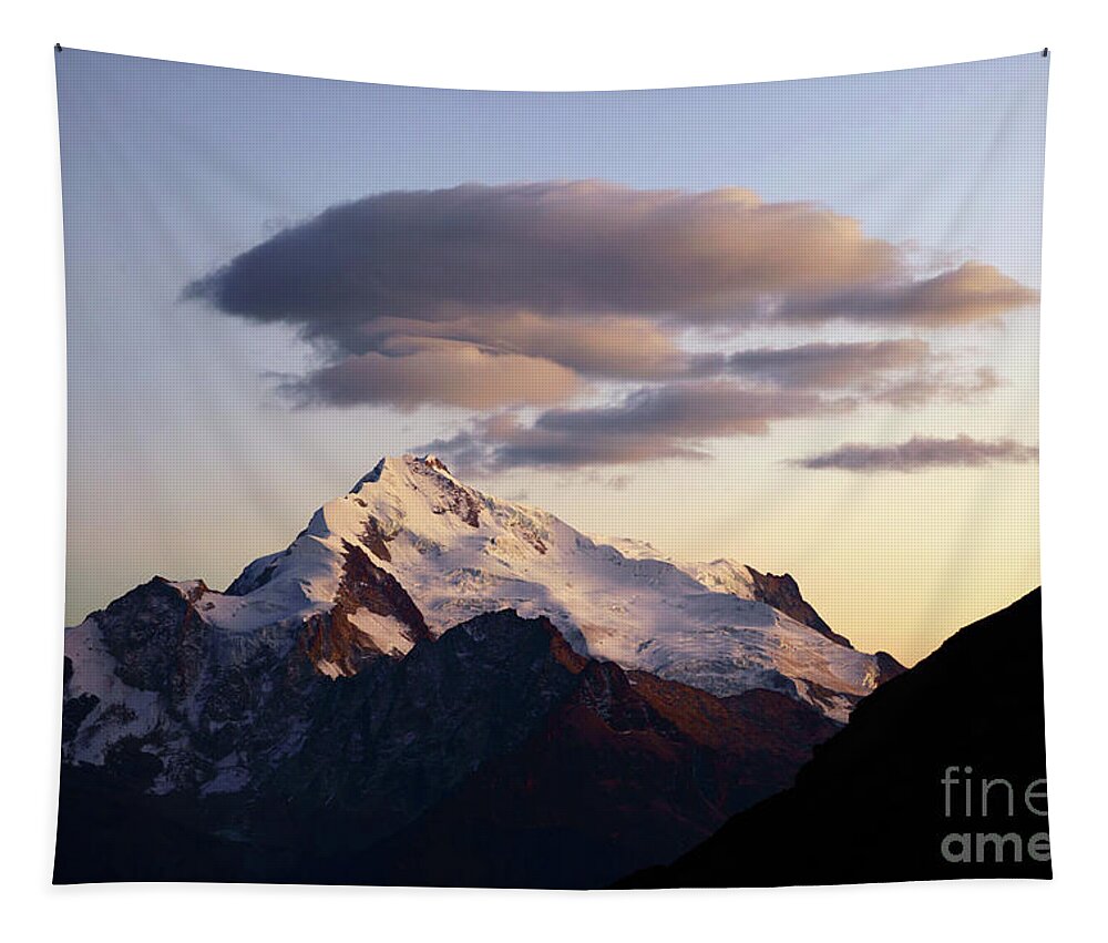 Bolivia Tapestry featuring the photograph Dawn Cloud Above Mt Huayna Potosi 1 by James Brunker