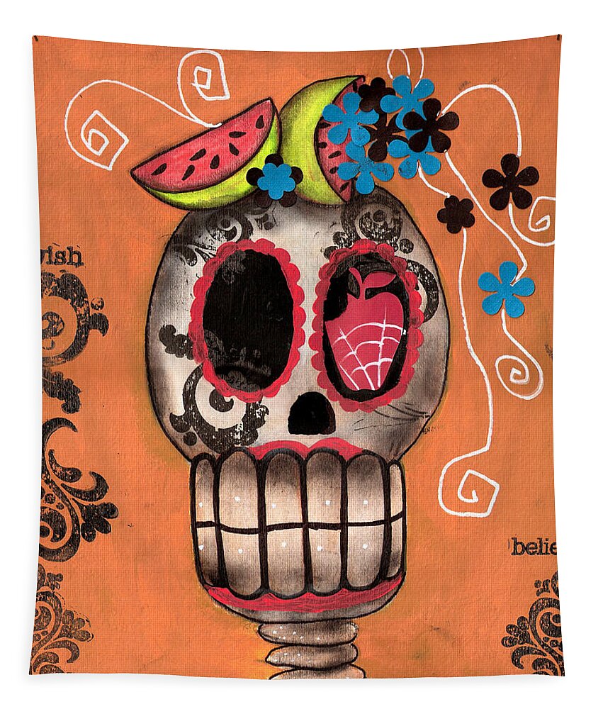 Day Of The Dead Tapestry featuring the painting Day of the Dead Watermelon by Abril Andrade