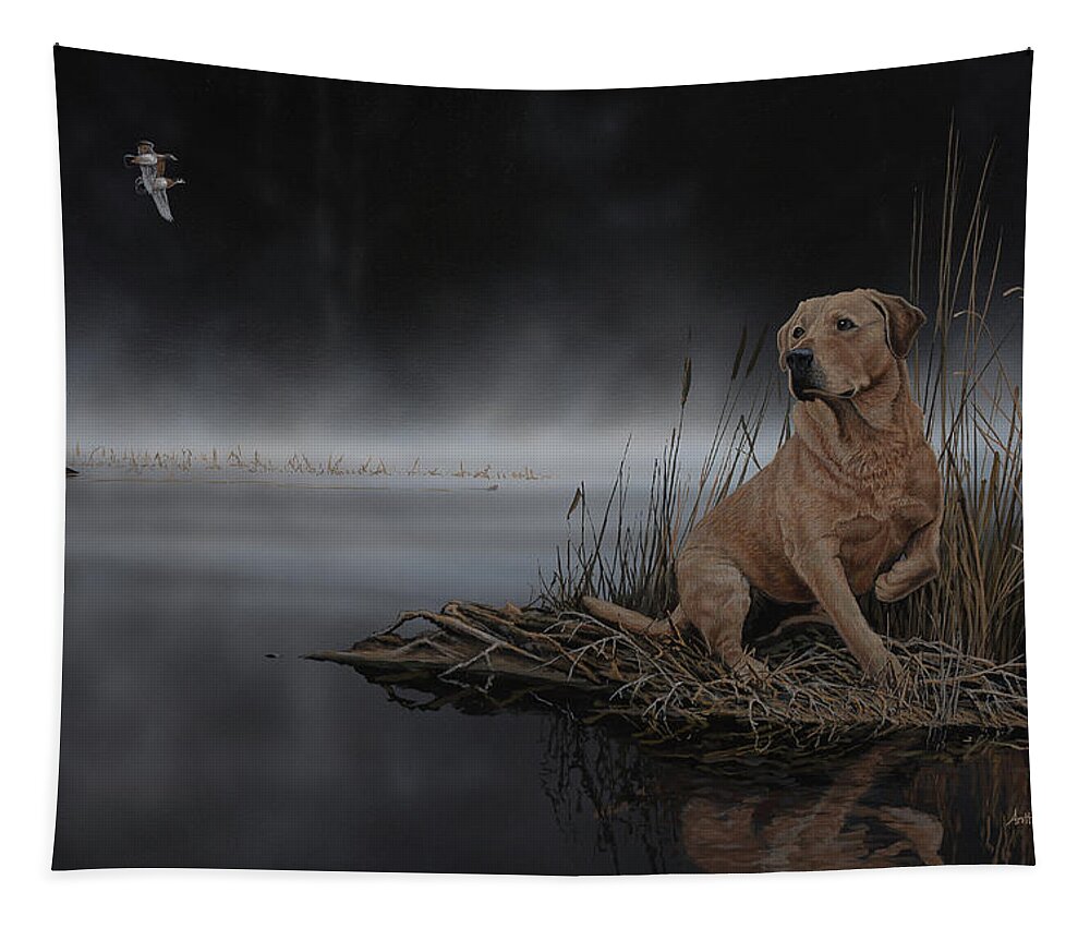 Lab Tapestry featuring the painting Daybreak Arrival by Anthony J Padgett