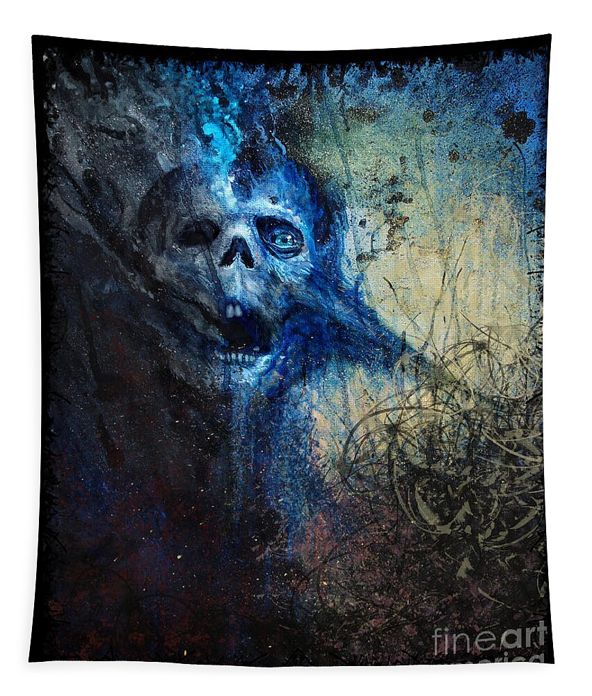 Tony Koehl Tapestry featuring the mixed media Death is Staring At Me by Tony Koehl