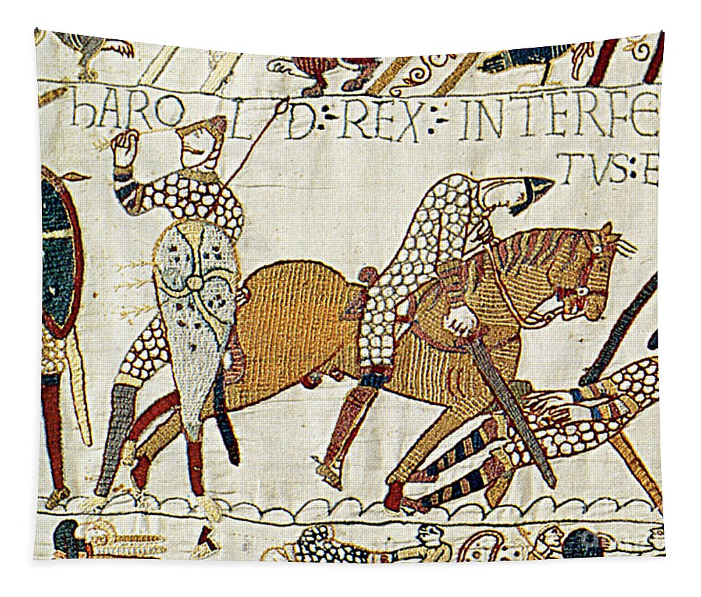 History Tapestry featuring the photograph Death Of Harold, Bayeux Tapestry by Photo Researchers