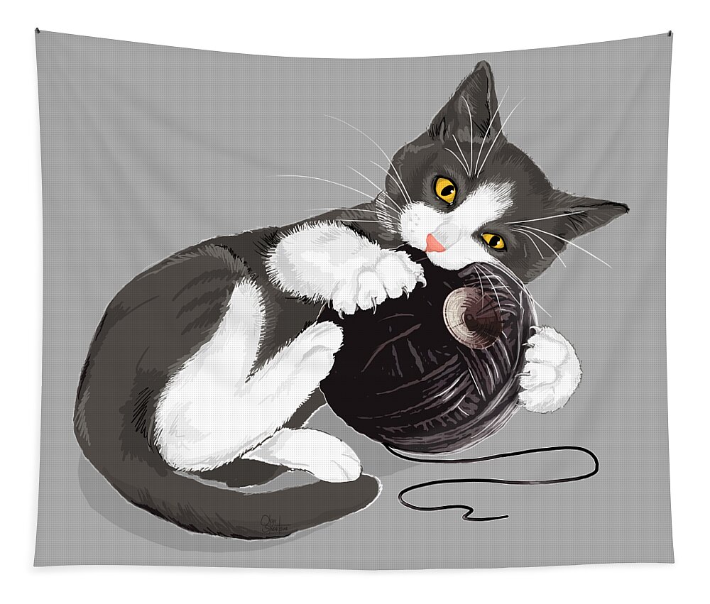 Death Star Tapestry featuring the digital art Death Star Kitty by Olga Shvartsur