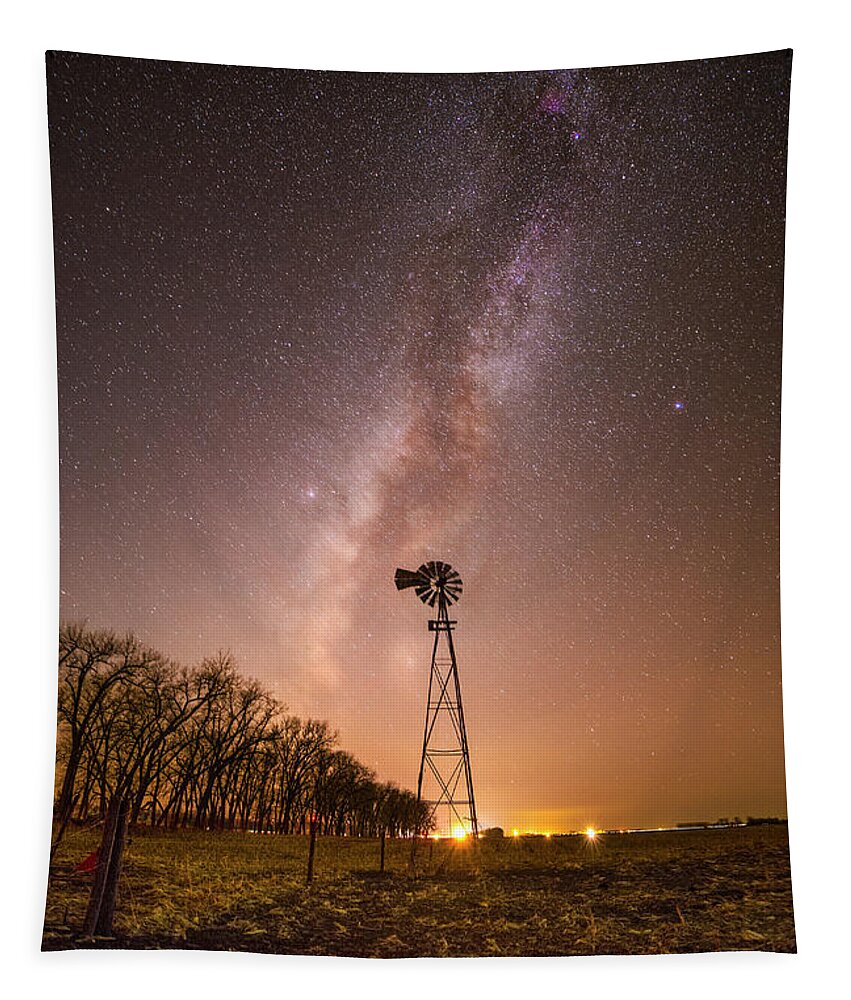 Windmill Tapestry featuring the photograph December Night by Aaron J Groen