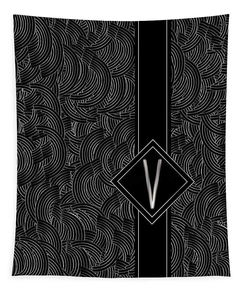 Monogram Tapestry featuring the digital art Deco Jazz Swing Monogram ...letter V by Cecely Bloom