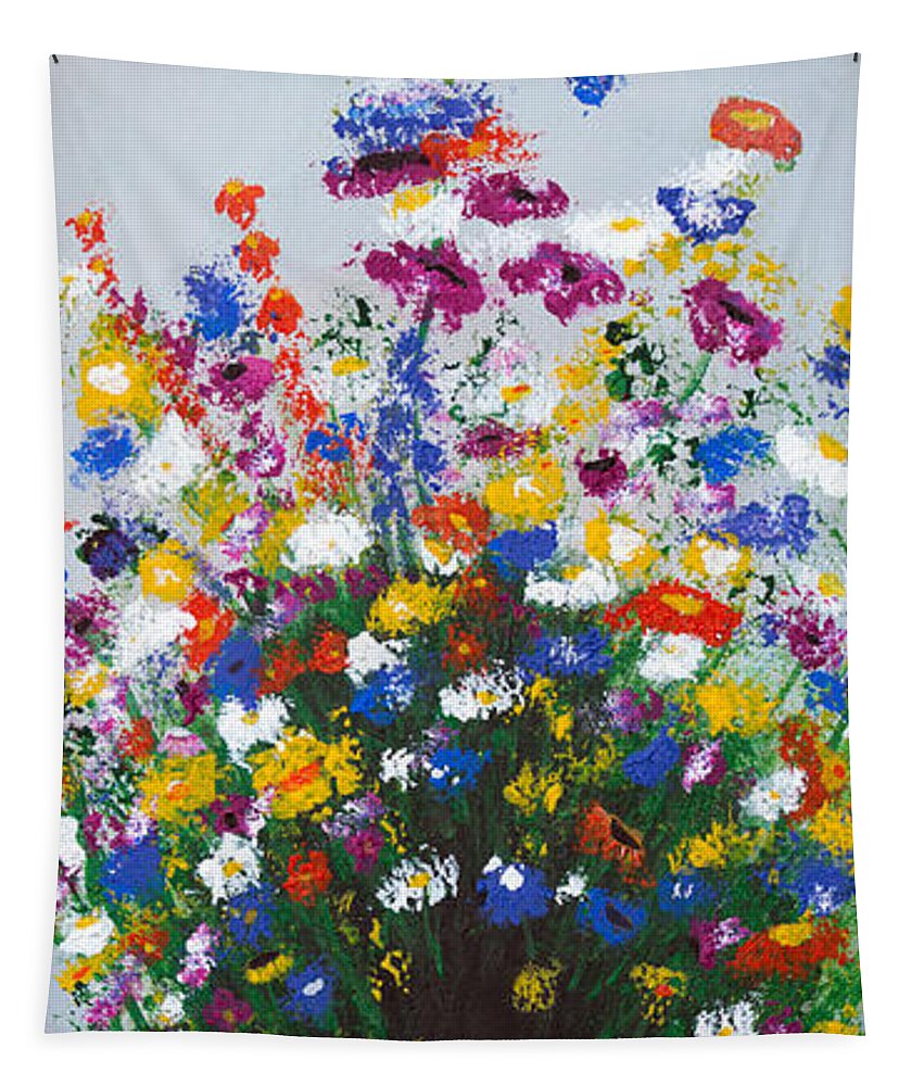 Floral Tapestry featuring the painting Impressionist Wildflower Garden Painting A103017 by Mas Art Studio