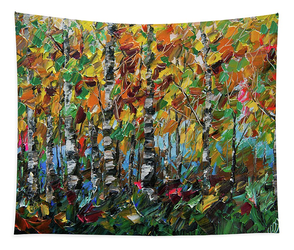  Tapestry featuring the painting Deep in the Woods by O Lena
