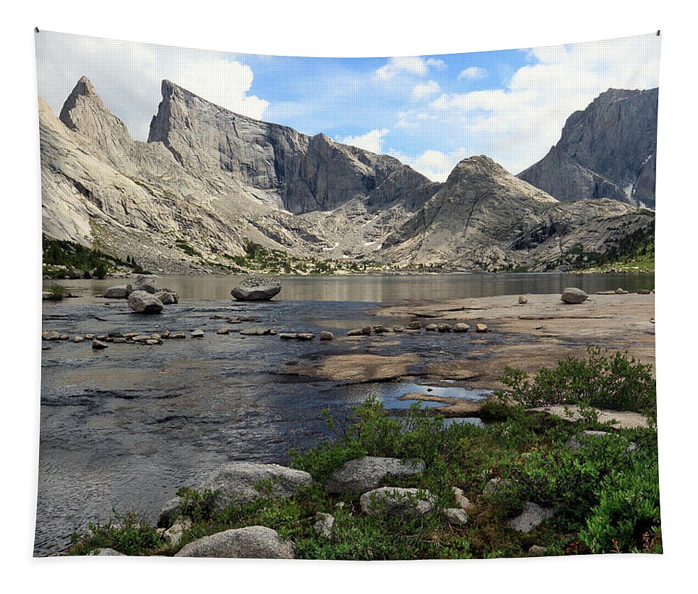 Wyoming Tapestry featuring the photograph Deep Lake and Temple Mountains by Brett Pelletier