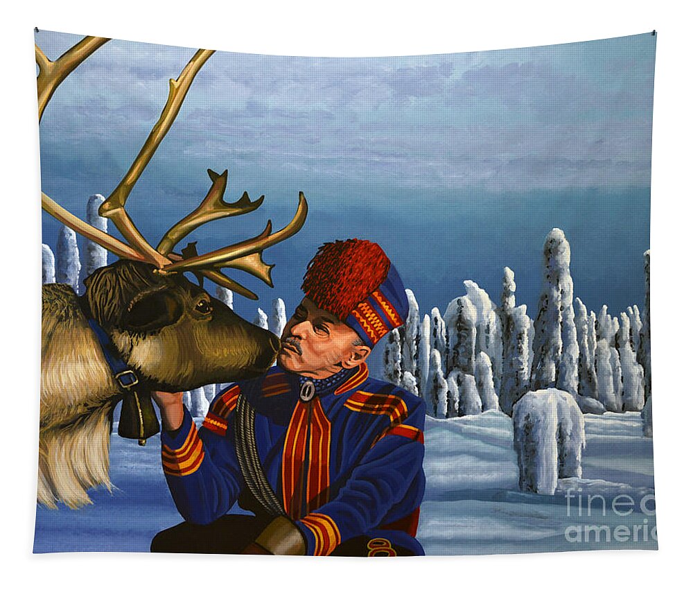 Finland Tapestry featuring the painting Deer Friends Of Finland by Paul Meijering
