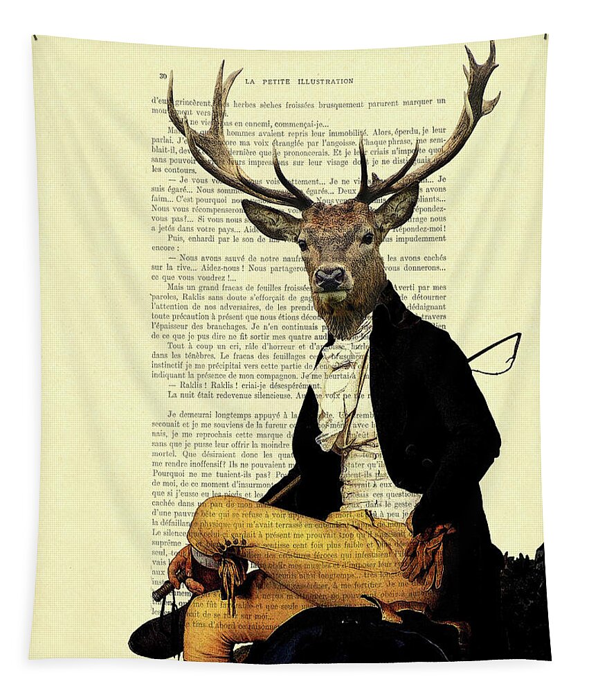 Deer Tapestry featuring the digital art Deer regency portrait by Madame Memento