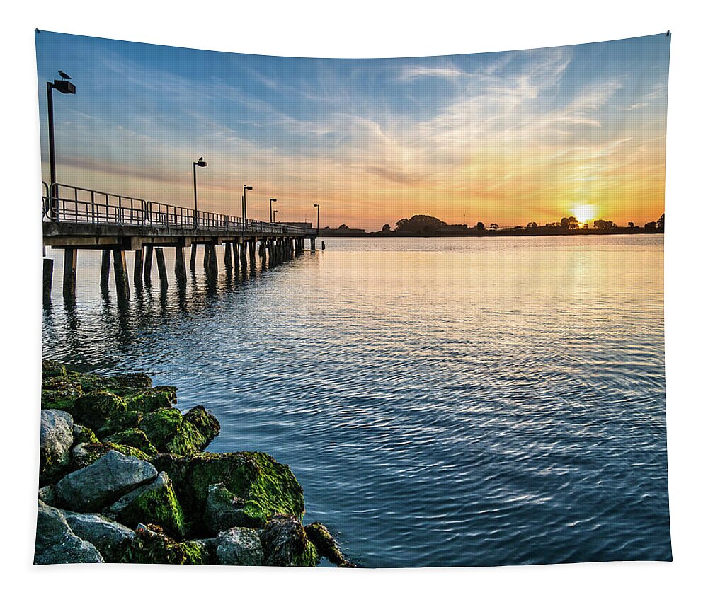 Evening Tapestry featuring the photograph Del Norte Pier and Spring Sunset by Greg Nyquist
