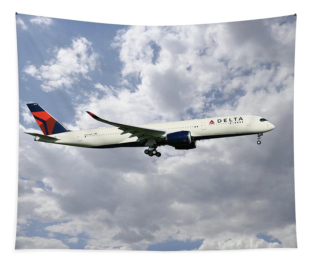 Delta Tapestry featuring the digital art Delta Air Lines - Airbus A350-941 - N502DN by Airpower Art