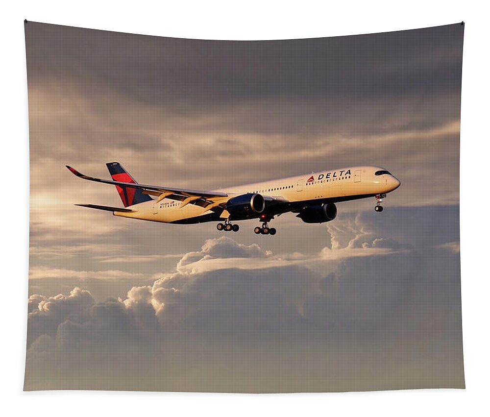 Delta Air Lines Tapestry featuring the digital art Delta Air Lines - Airbus A350-941 - N503DN by Airpower Art