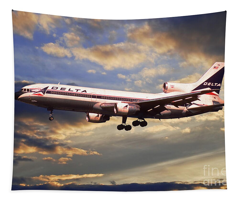 Delta Tapestry featuring the digital art Delta Airlines Lockheed L-1011 TriStar by Airpower Art