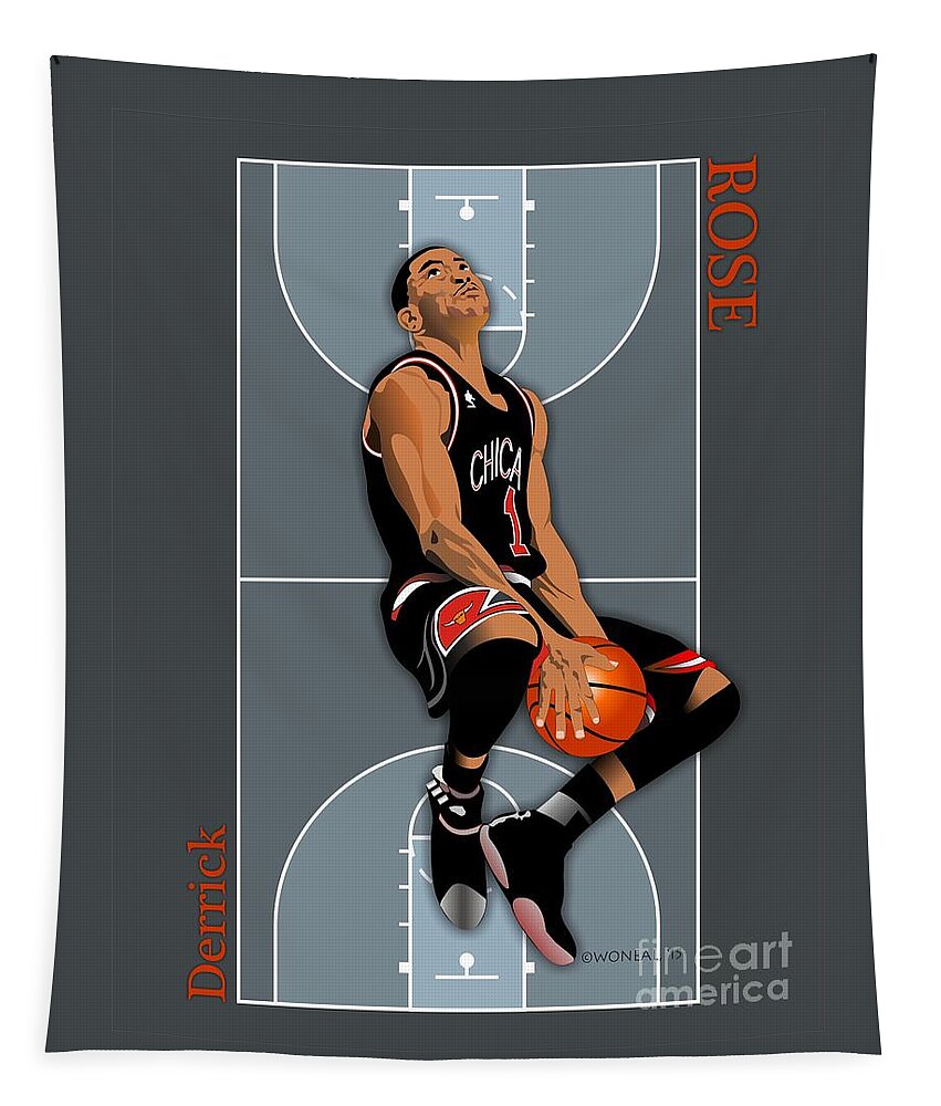 Portraits Tapestry featuring the digital art Derrick Rose, No. 1 by Walter Neal
