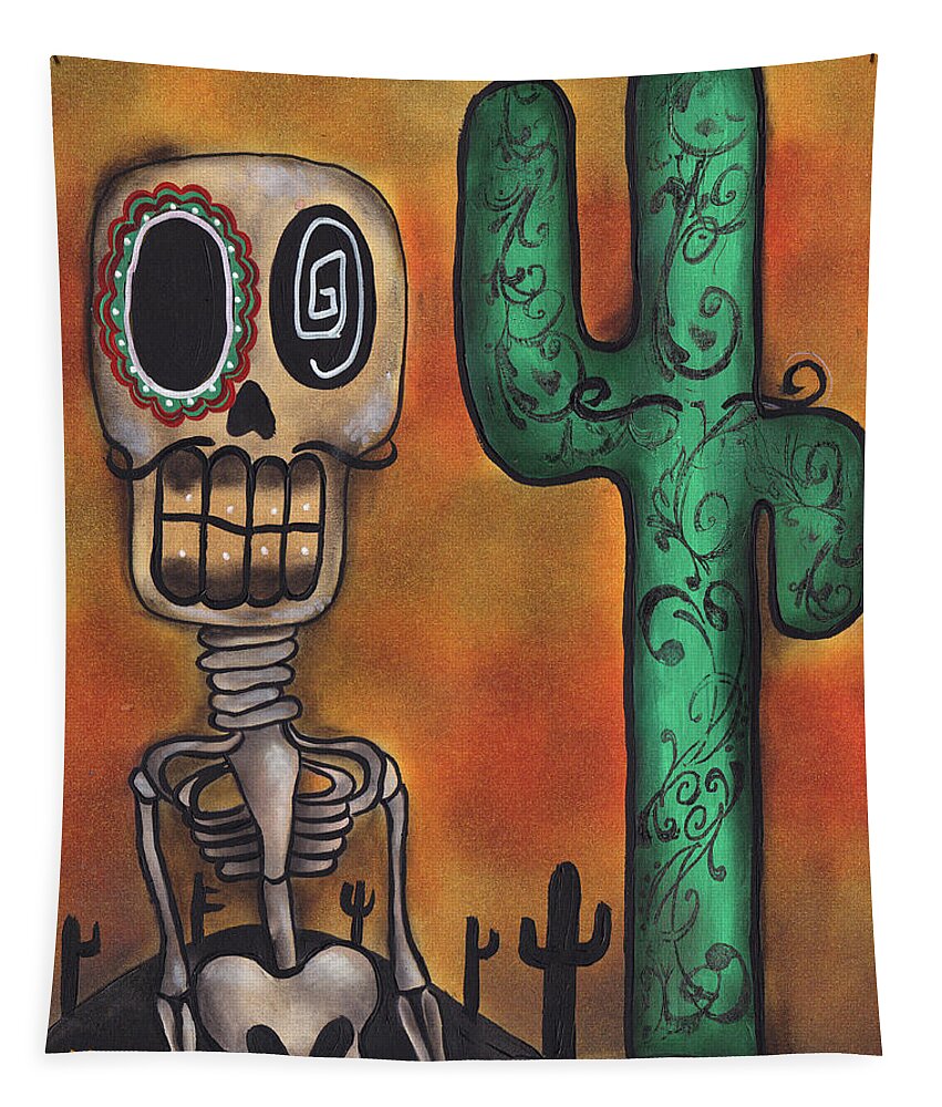 Day Of The Dead Tapestry featuring the painting Desert by Abril Andrade