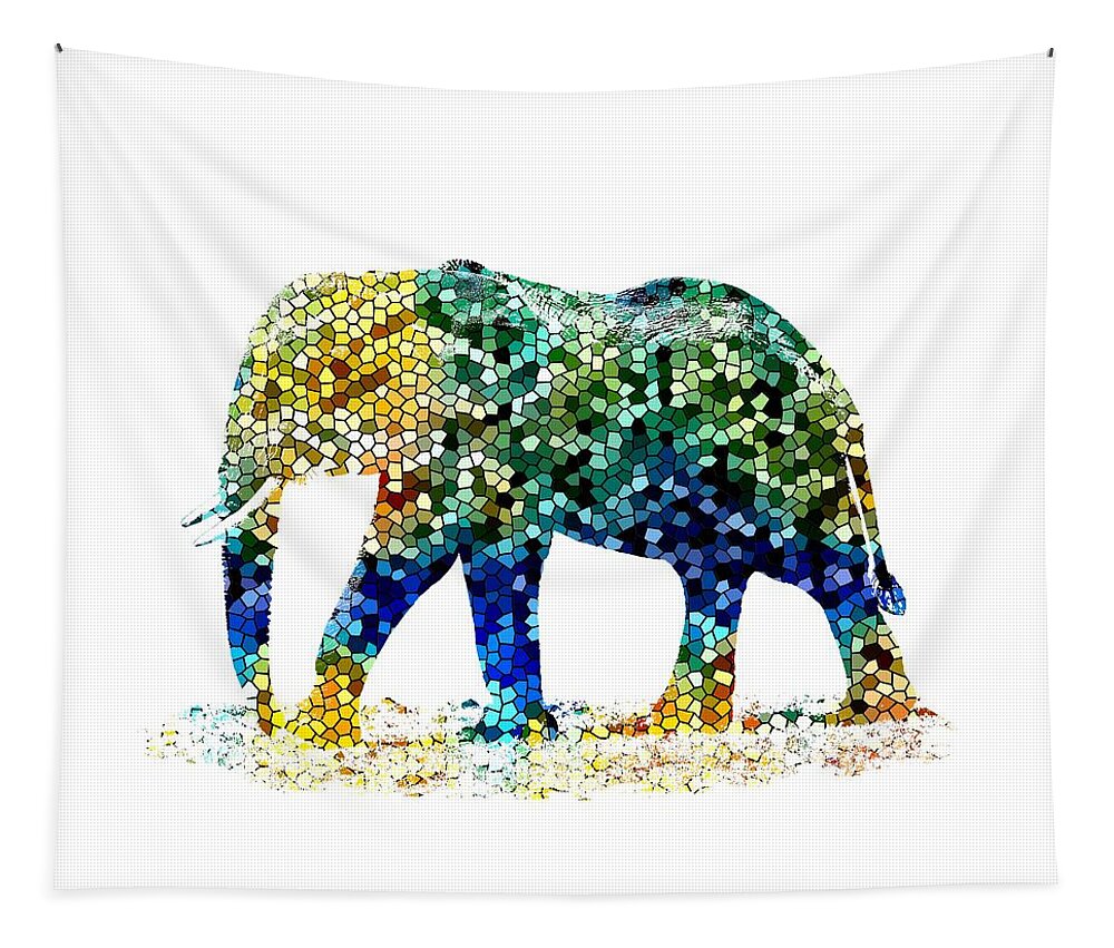 Digital Tapestry featuring the digital art Design 36 Mosaic Elephant by Lucie Dumas