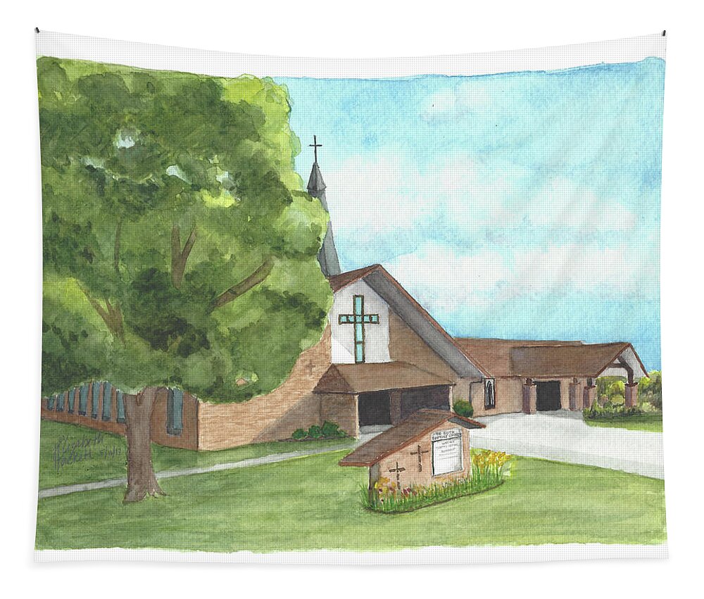 Desoto Tapestry featuring the painting De Soto Baptist Church by Betsy Hackett