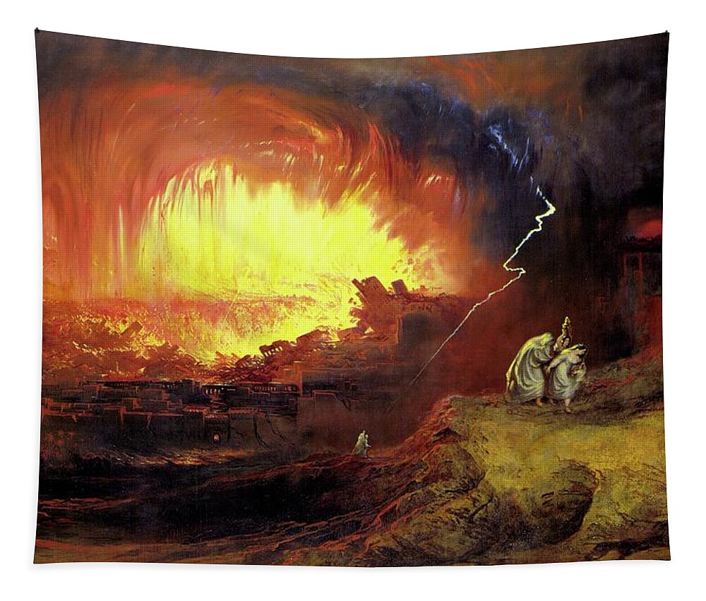Sodom Tapestry featuring the painting Destruction Of Sodom And Gomorah by Troy Caperton