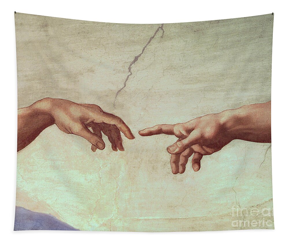 Hands Tapestry featuring the painting Detail from The Creation of Adam by Michelangelo