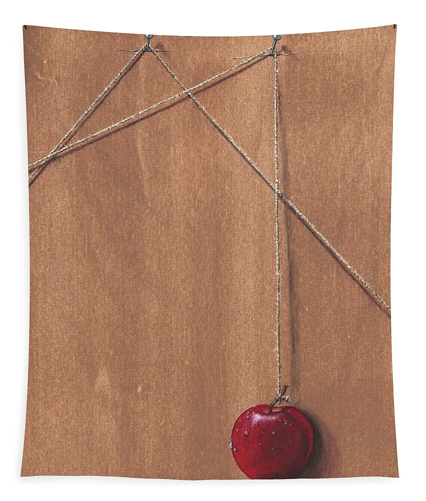 Apple Tapestry featuring the painting Detail of Balanced Temptation. by Roger Calle