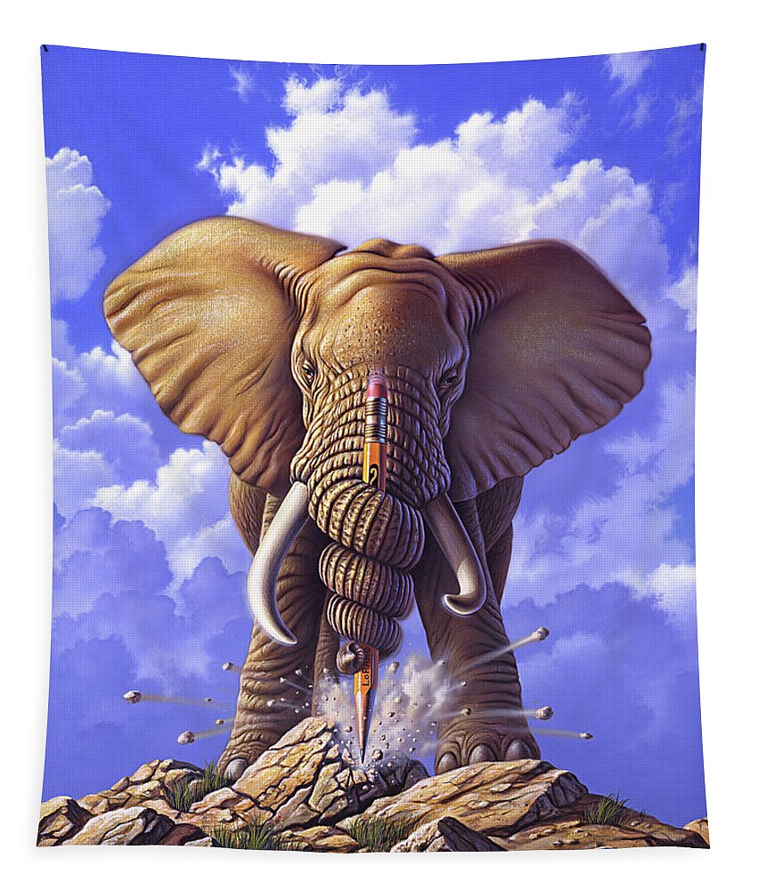 Elephant Tapestry featuring the painting Determination by Jerry LoFaro