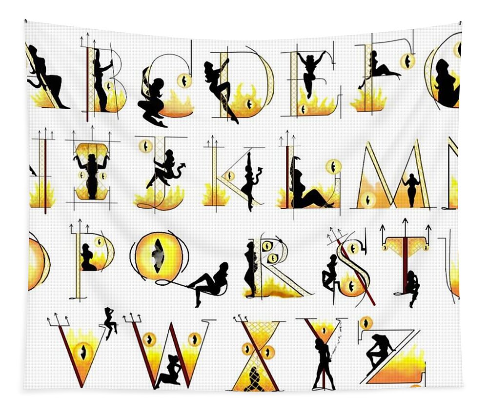 Letters Tapestry featuring the digital art Devilish Alphabet by Scarlett Royale