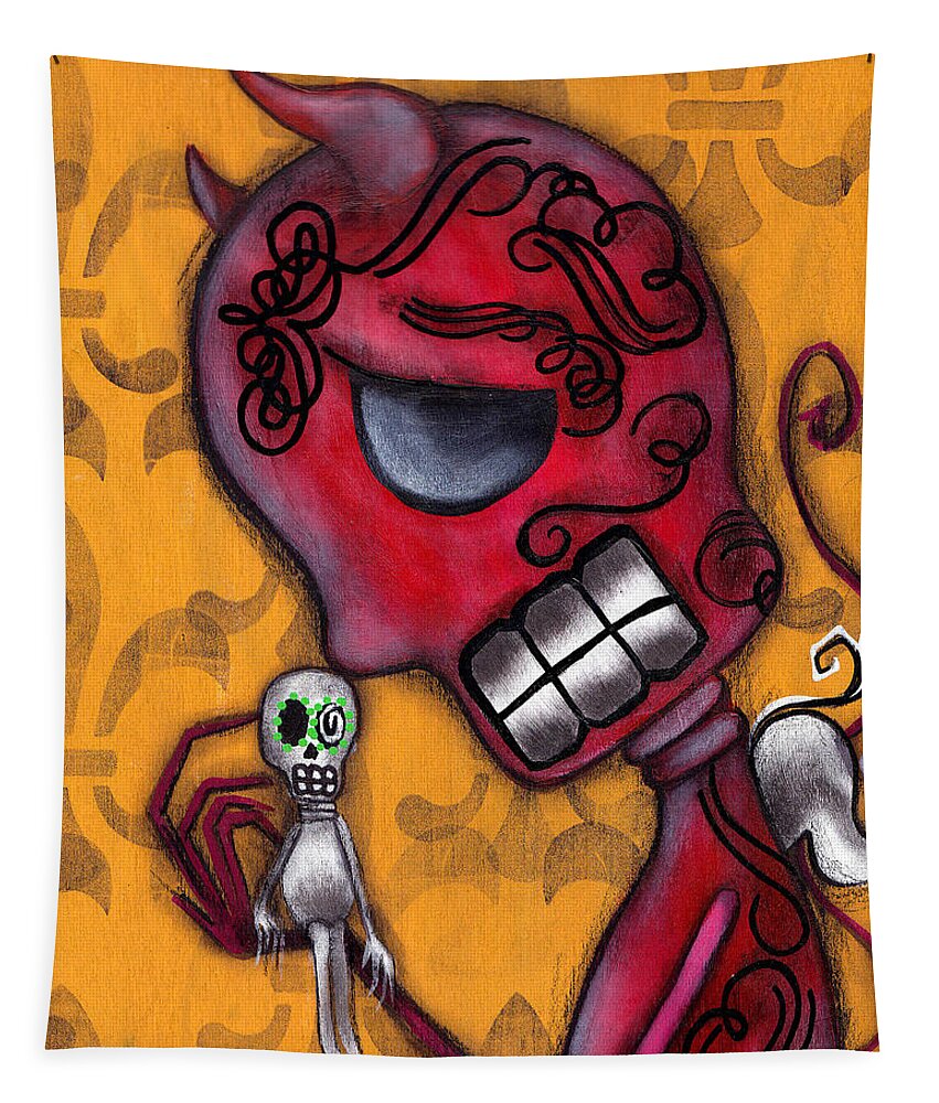 Day Of The Dead Tapestry featuring the painting Diablito by Abril Andrade
