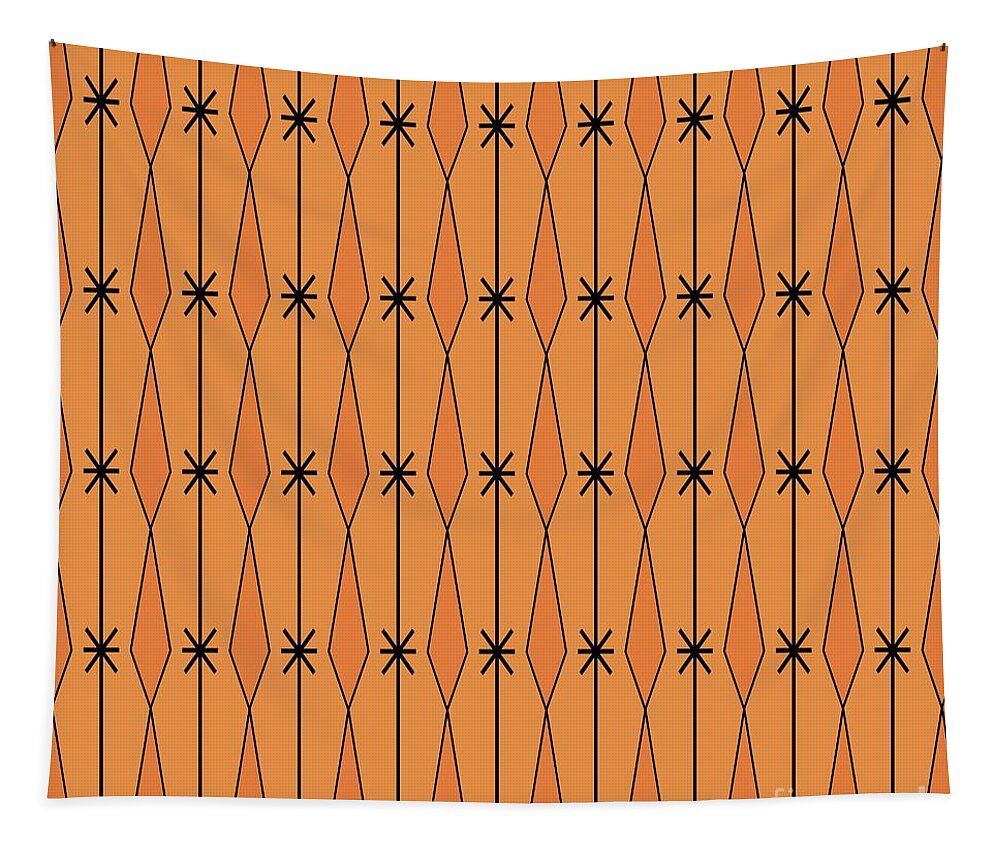 Mid Century Modern Tapestry featuring the digital art Diamonds in Orange by Donna Mibus
