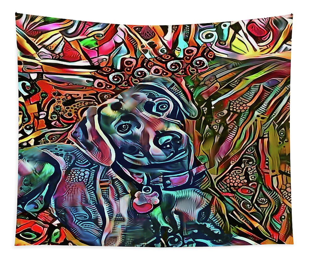 Lacy Dog Tapestry featuring the mixed media Did Somebody Say Treat? Blue Lacy Dog by Peggy Collins