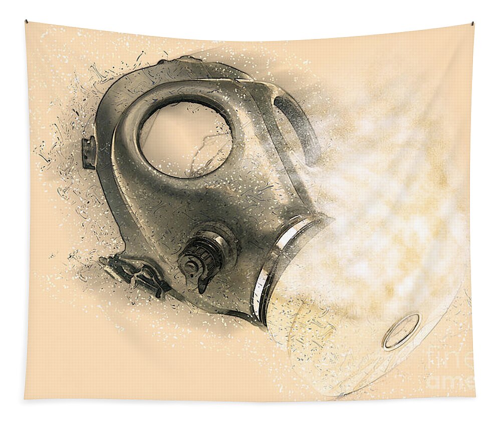 Gas Mask Tapestry featuring the photograph Digitally enhanced Gas Mask by Humorous Quotes