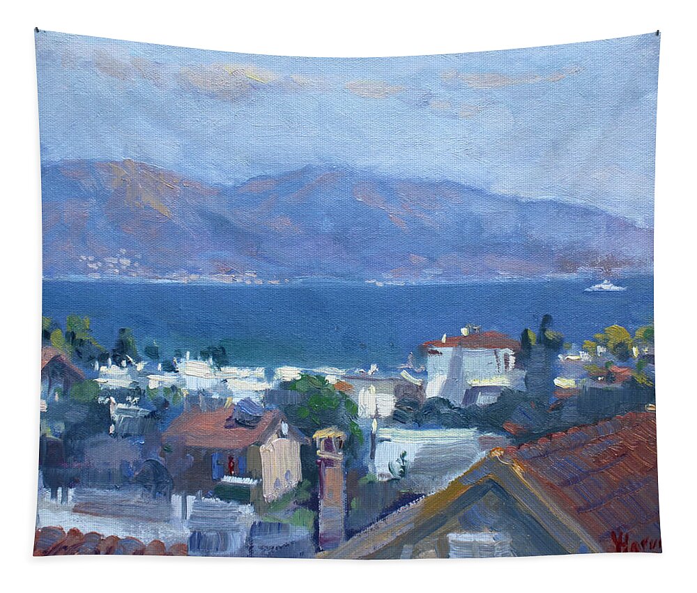 Dilesi Tapestry featuring the painting Dilesi by Aegean Sea Greece by Ylli Haruni