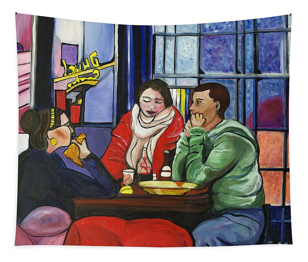 People Tapestry featuring the painting Dinner in Dam by Patricia Arroyo