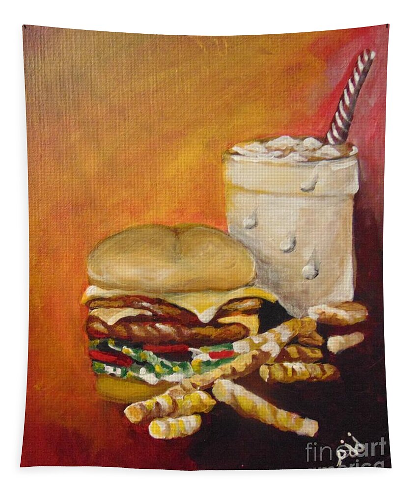 Food Tapestry featuring the painting Dinner Time by Saundra Johnson