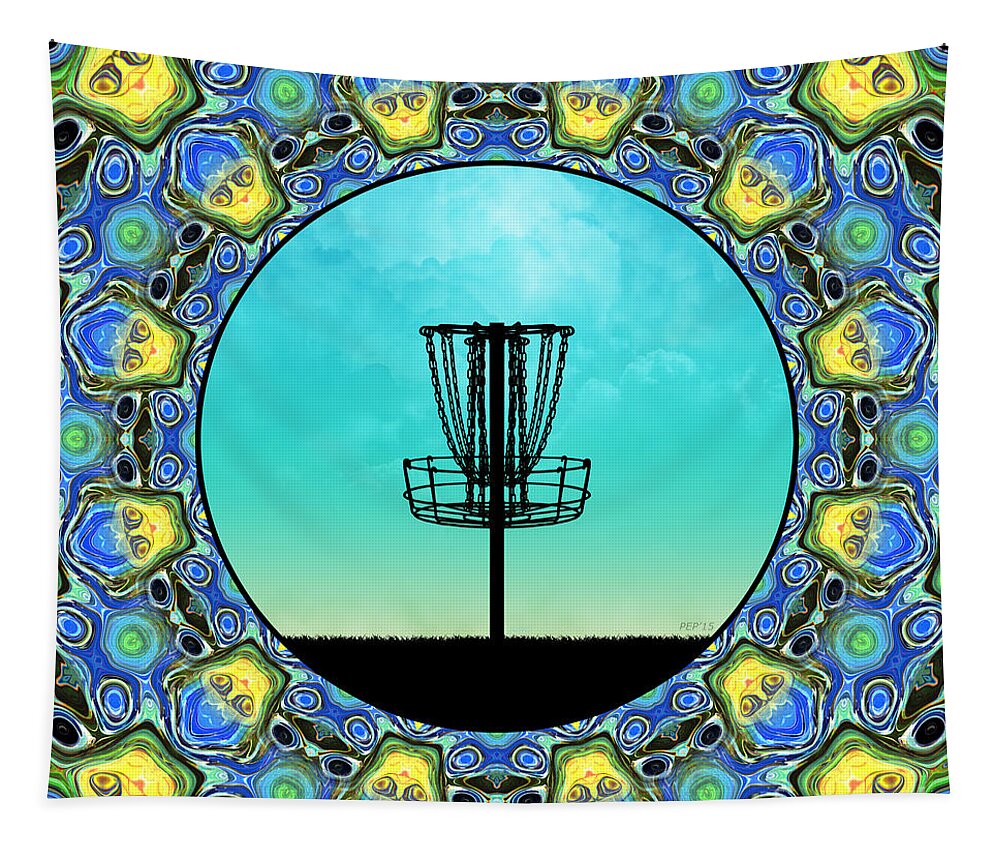Disc Golf Tapestry featuring the digital art Disc Golf Abstract Basket 5 by Phil Perkins