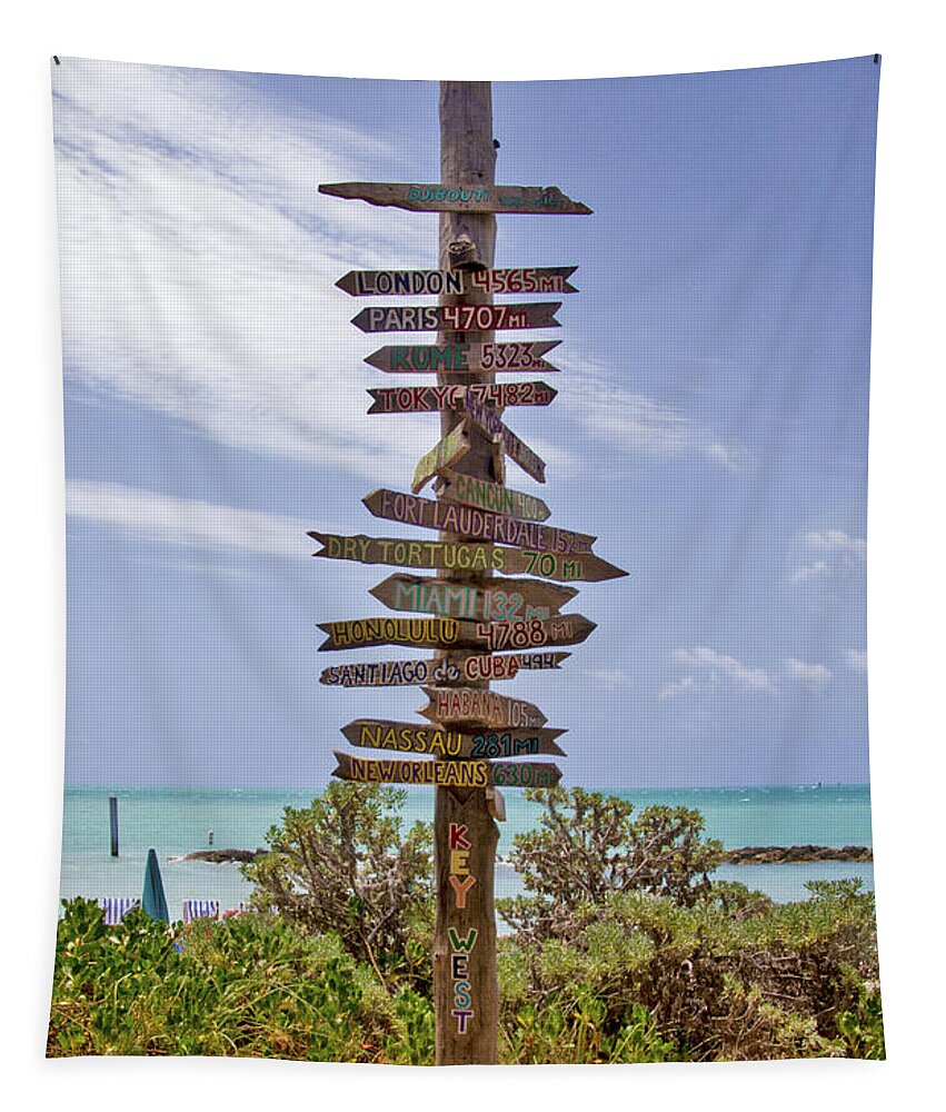 Signpost Tapestry featuring the photograph Distance From Key West by Bob Slitzan