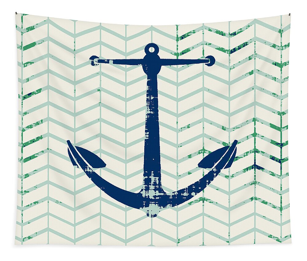 Brandi Fitzgerald Tapestry featuring the digital art Distressed Navy Anchor v2 by Brandi Fitzgerald