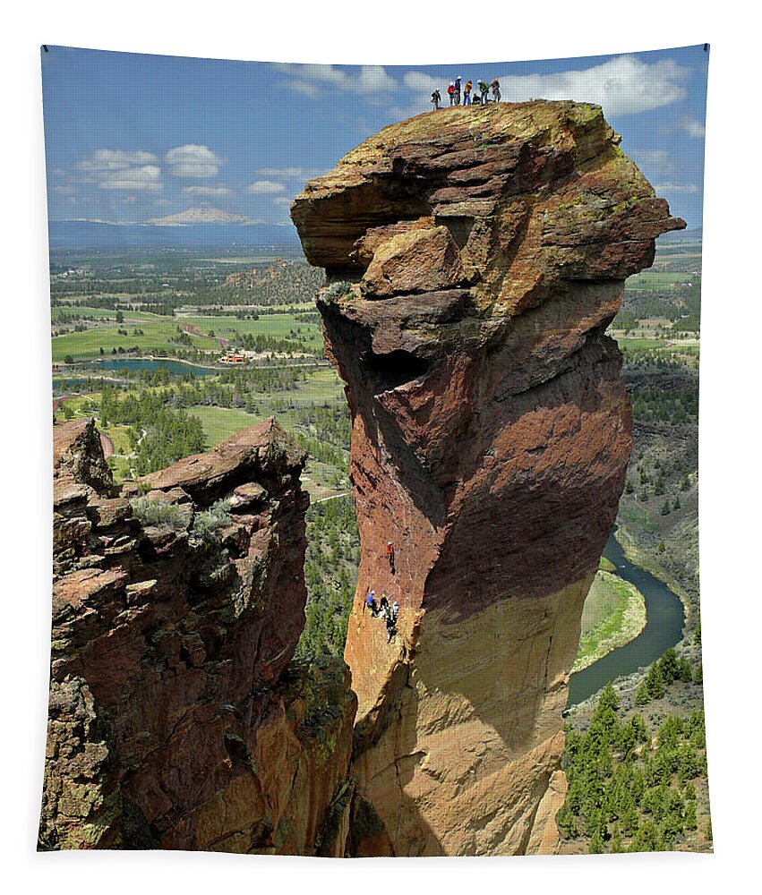 Dm5314 Tapestry featuring the photograph DM5314 Climbers on Monkey Face Rock OR by Ed Cooper Photography