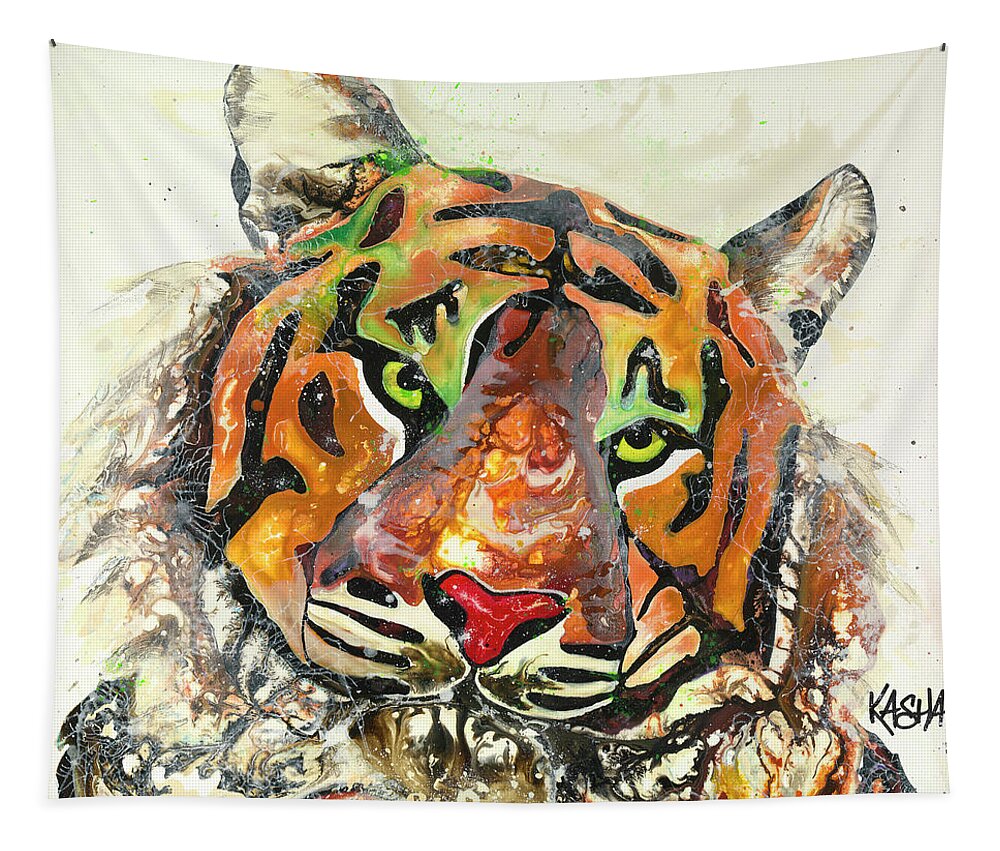 Tiger Tapestry featuring the painting Do Your Work by Kasha Ritter