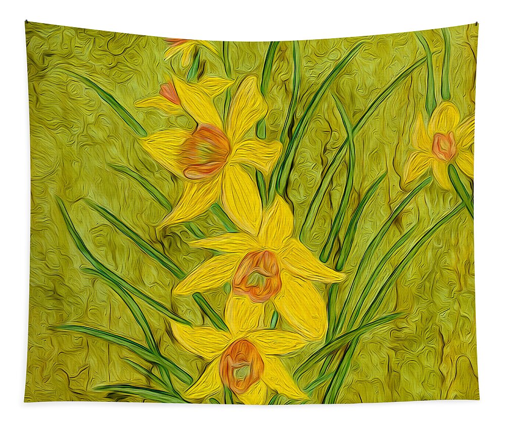 Daffodils Tapestry featuring the painting Daffodils Too by Laurie Williams