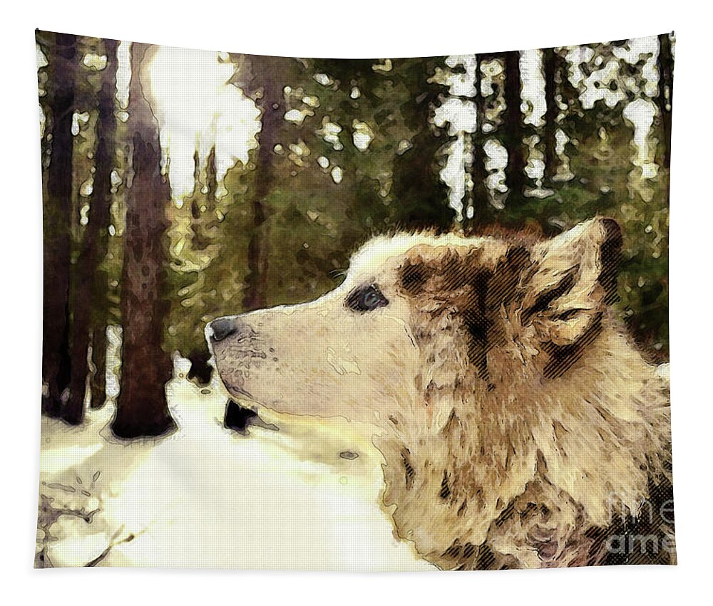 Dog Tapestry featuring the photograph Dog In Winter Woods by Phil Perkins