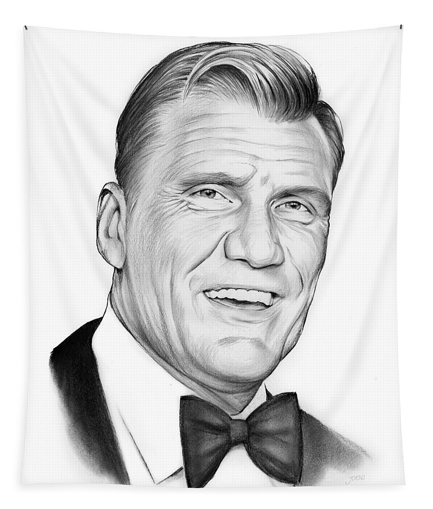 Dolph Lundgren Tapestry featuring the drawing Dolph Lundgren by Greg Joens