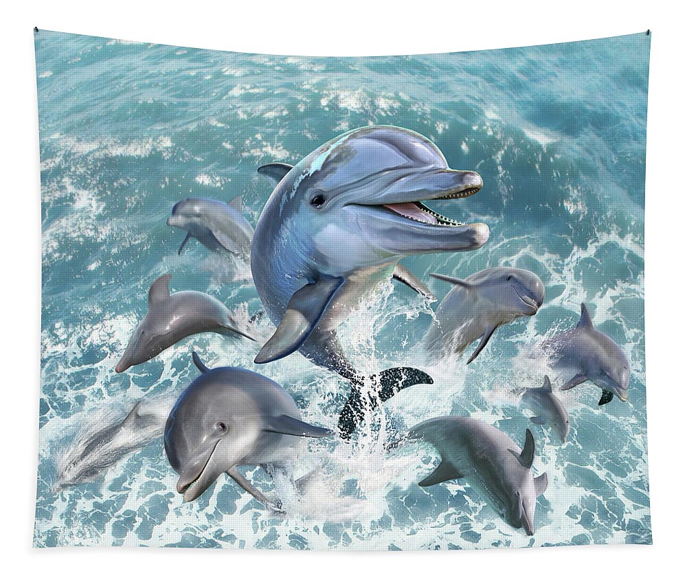 Dolphin Tapestry featuring the digital art Dolphin Jump by Jerry LoFaro
